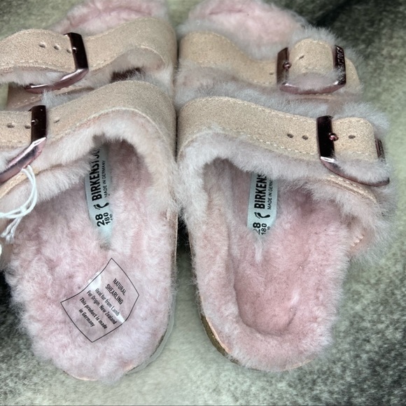 Birkenstock Arizona Fur Shearling Suede Light Rose Pink Sandals - Picture 2 of 7